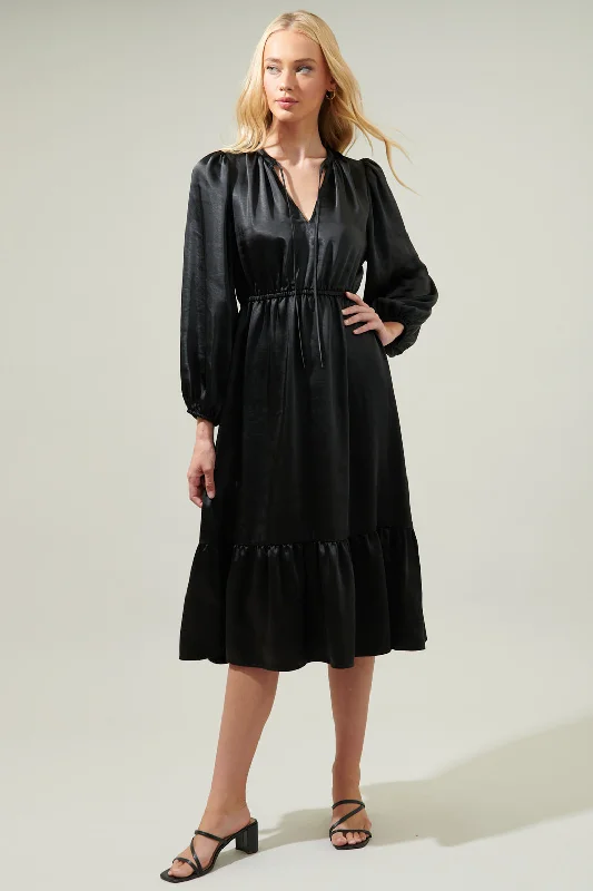 Alexia Satin Balloon Sleeve Midi Dress