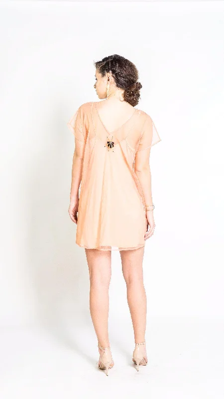 Dancing Fans Mini Dress in Blush + Black