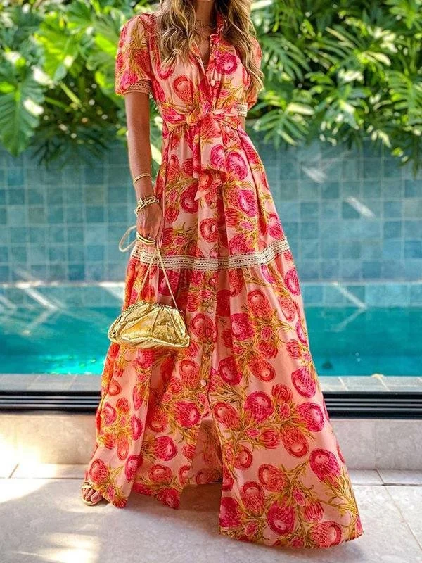 Bohemian Short-sleeved Printed Long Dress