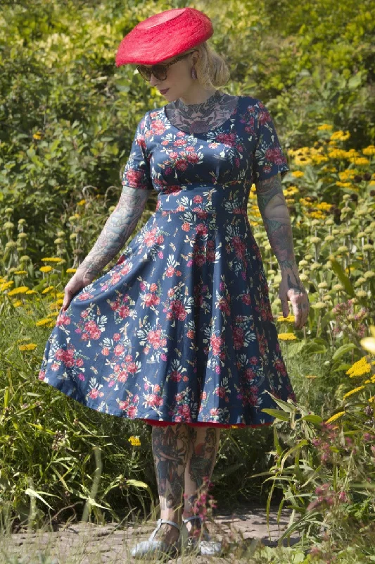 Brenda Floral Dragonfly Blue Dress