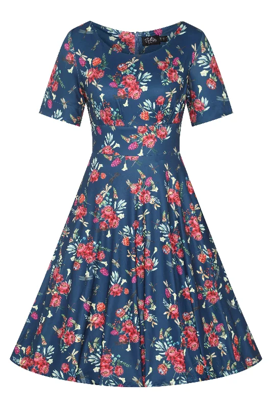 Brenda Floral Dragonfly Blue Dress