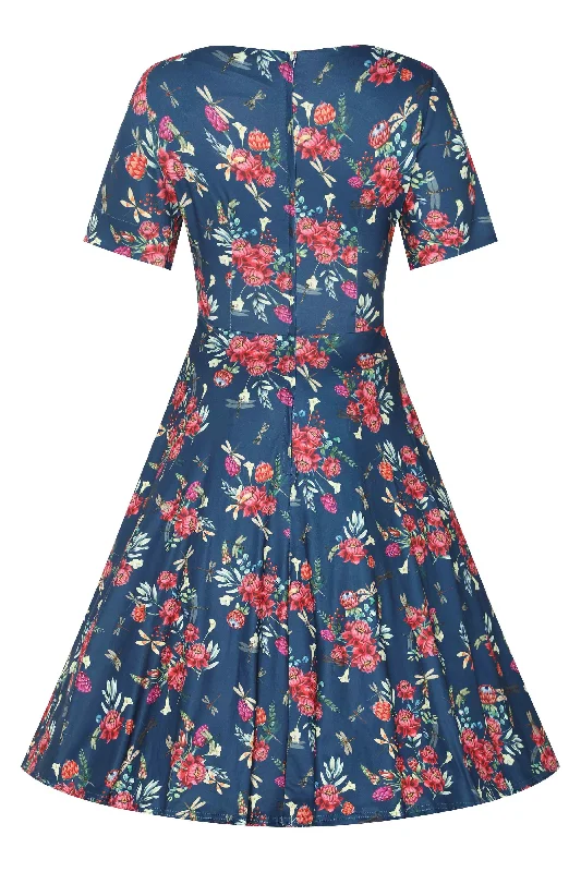 Brenda Floral Dragonfly Blue Dress