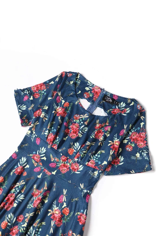 Brenda Floral Dragonfly Blue Dress