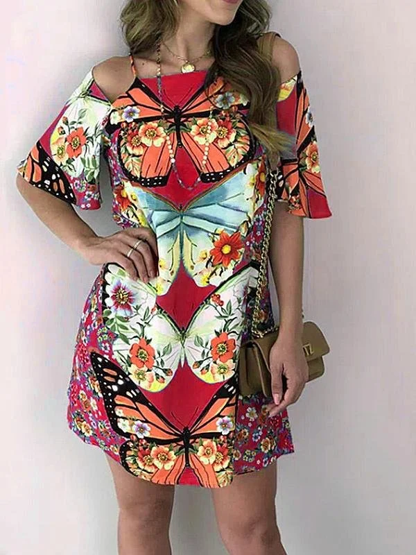 Butterfly Print Cutout Short Sleeve Dress