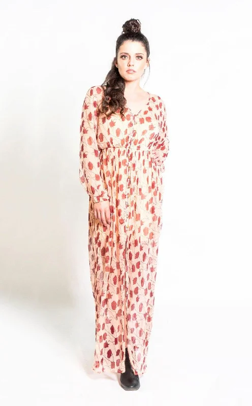 Chiffon Maxi Dress in Blush & Berry Poppy Flower