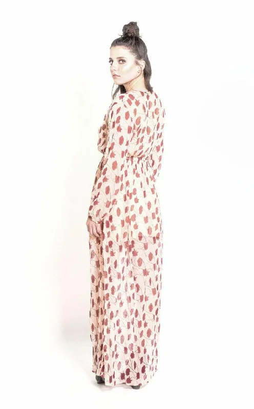 Chiffon Maxi Dress in Blush & Berry Poppy Flower