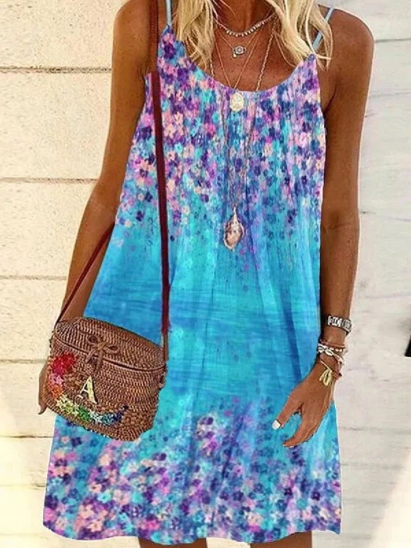 Casual Floral Print Sleeveless Sling Mini Skirt