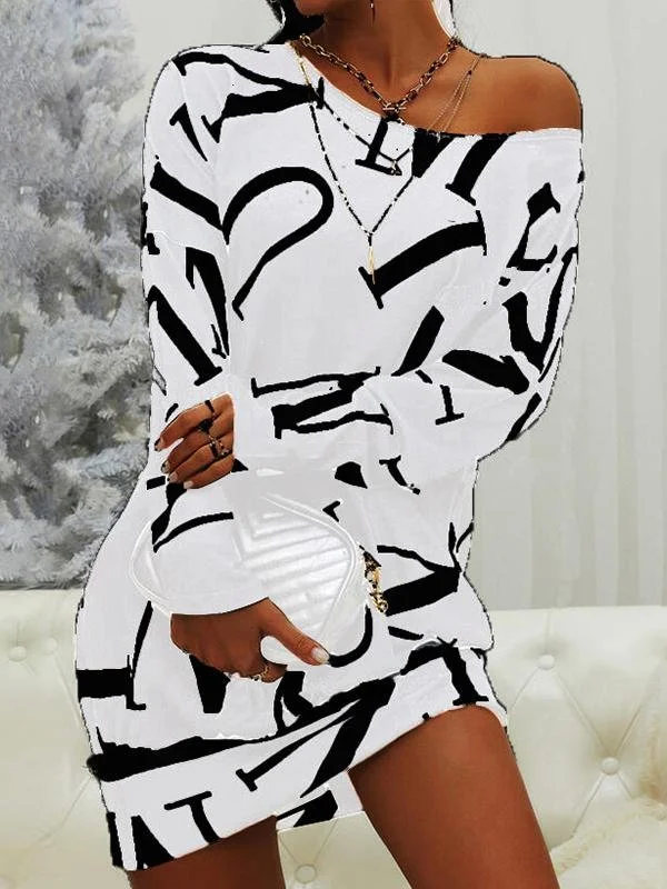 Casual Long Sleeve Letter Print Round Neck Dress