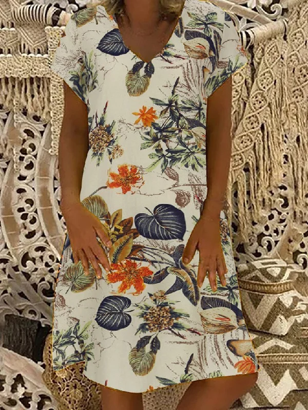 Casual Printed Short Sleeve V-neck Dress