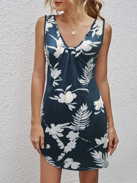 Casual V-neck Sleeveless Printed Dress