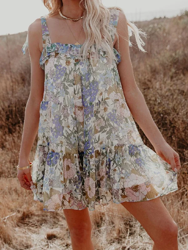 Chiffon Printed Sling Beach Mini Dress