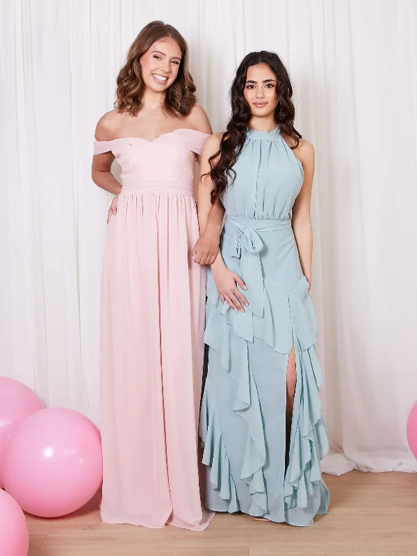 Cold Shoulder Maxi Chiffon Dress / Blush