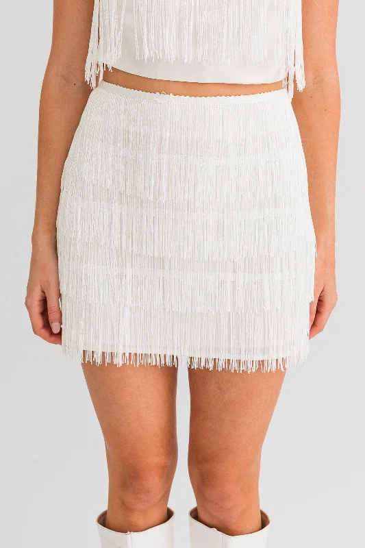 Devika Fringe Satin Mini Skirt