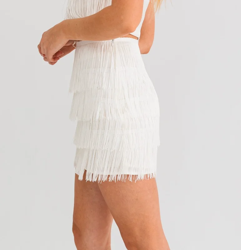 Devika Fringe Satin Mini Skirt