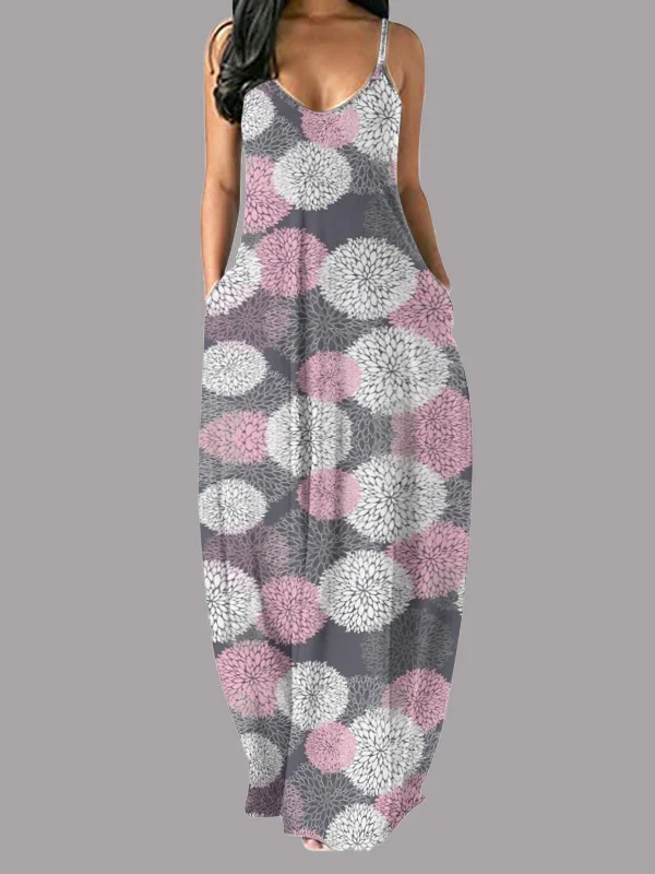 Dot & Stripes Printed Sleeveless Sling Maxi Dress