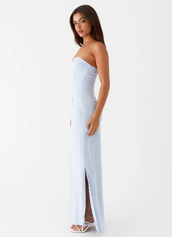 Esra Linen Strapless Maxi Dress - Blue