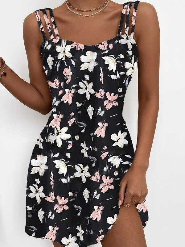 Fashion Floral Print Sleeveless Sling Mini Skirt