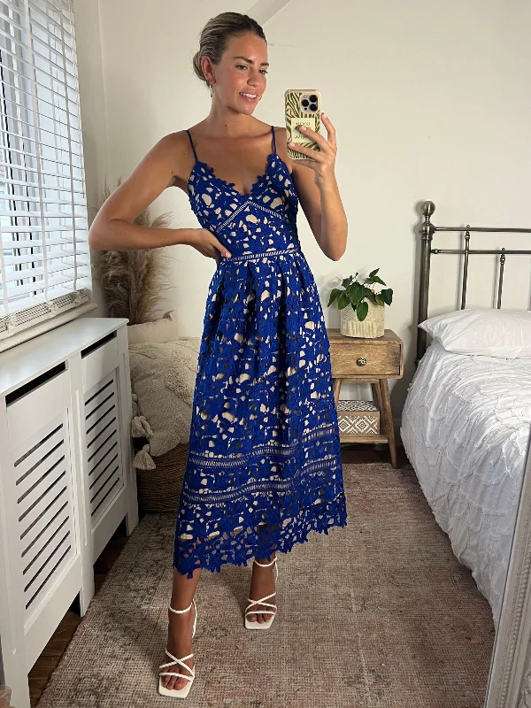 Harmony Lace Strappy Midi Dress / Blue