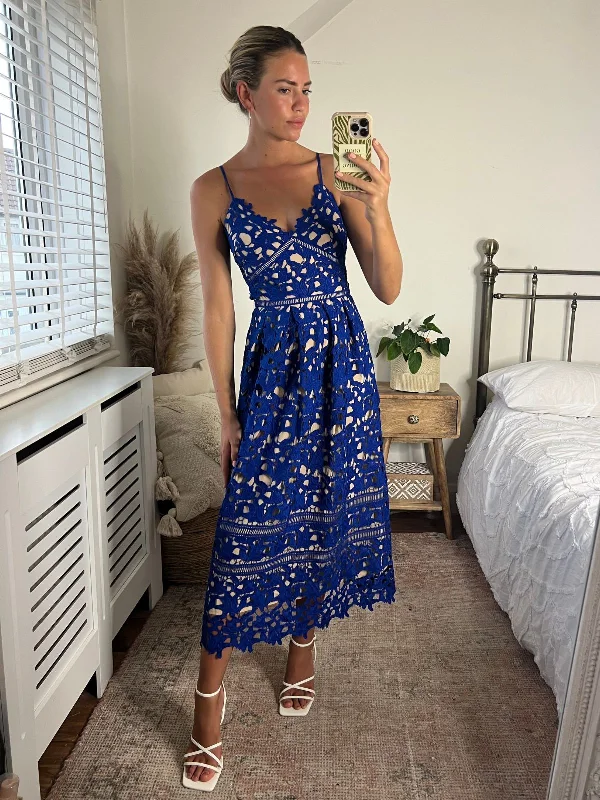 Harmony Lace Strappy Midi Dress / Blue