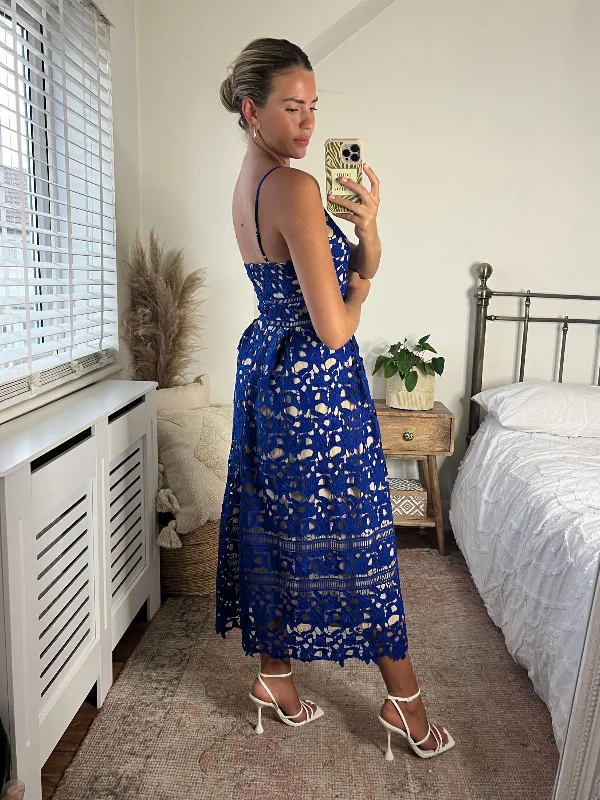 Harmony Lace Strappy Midi Dress / Blue