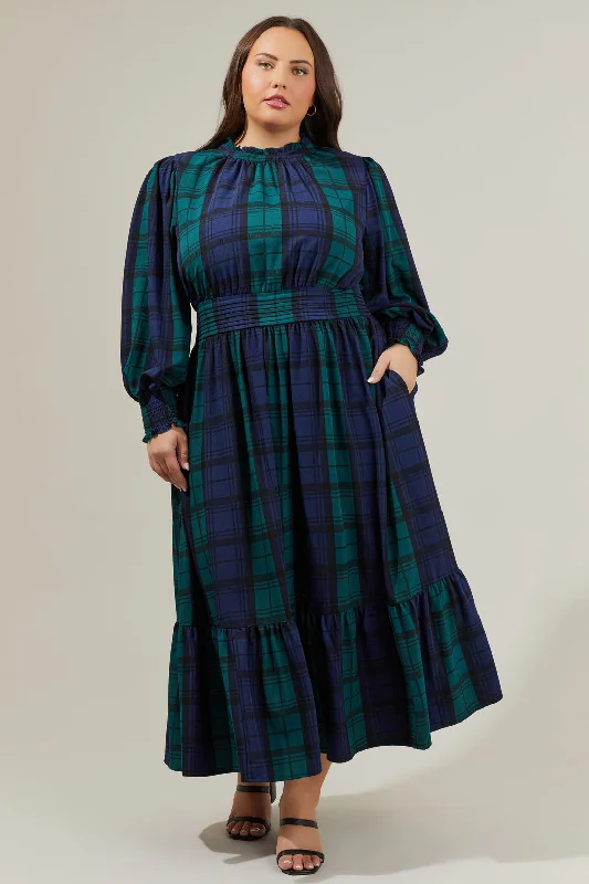 Hudson Plaid Caitlyn Smock Sleeve Midi Dress Curve