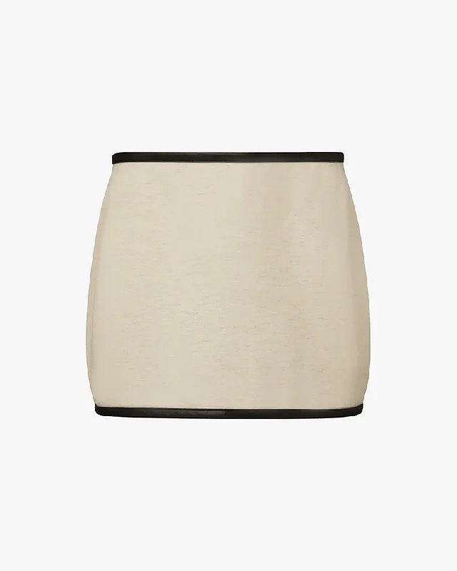 Leather Trim Mini Skirt Ivory Black