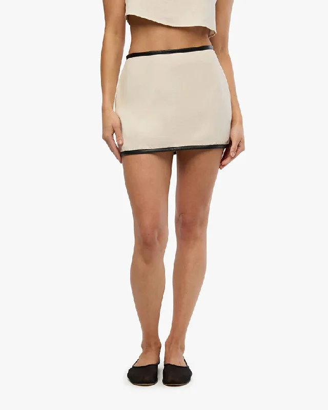 Leather Trim Mini Skirt Ivory Black