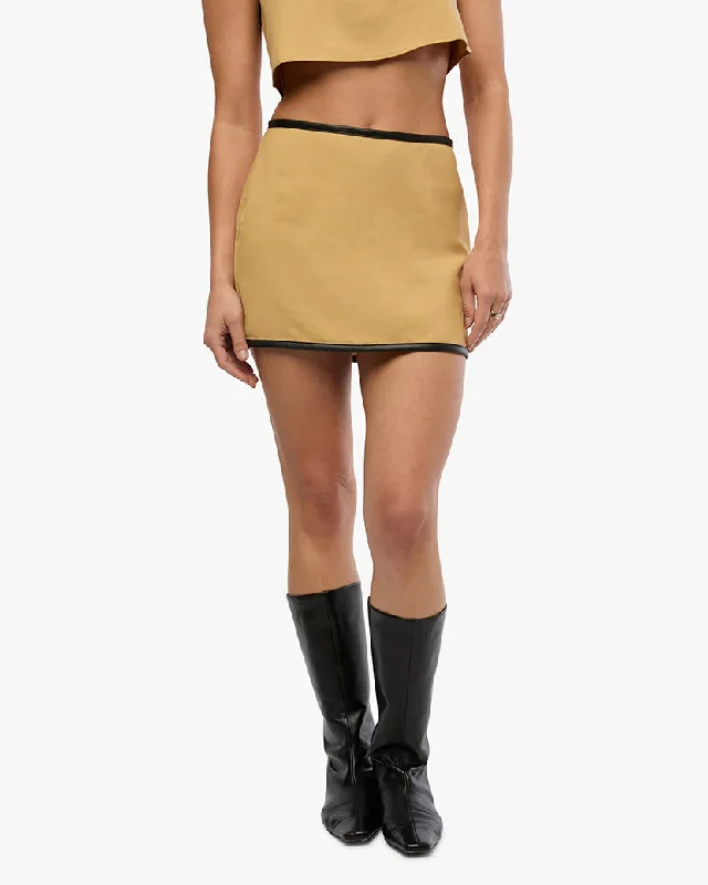 Leather Trim Mini Skirt Warm Taupe Black