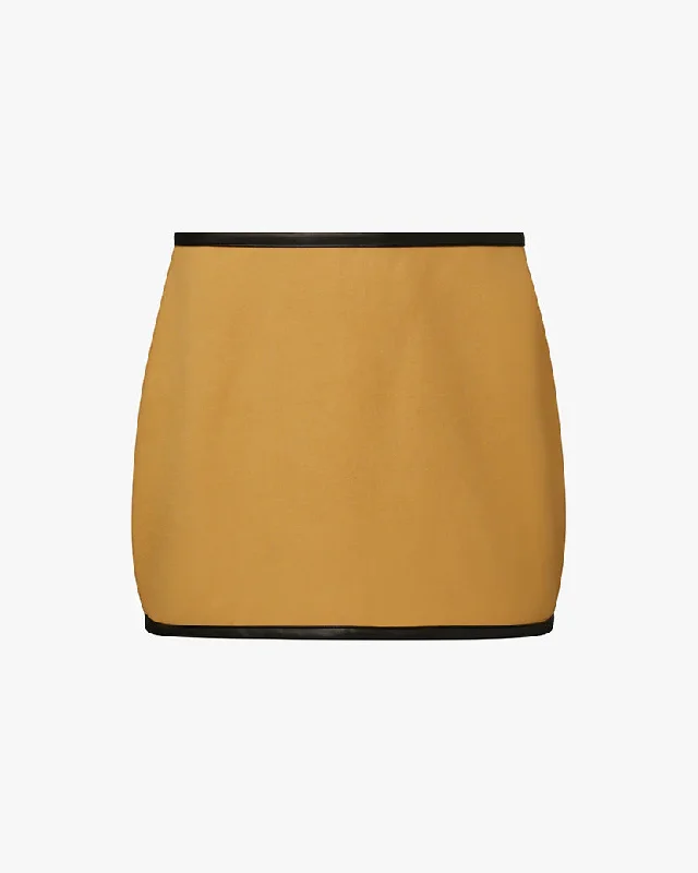 Leather Trim Mini Skirt Warm Taupe Black