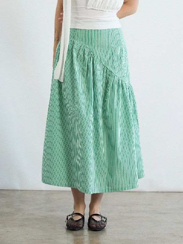 Maeve Midi Skirt - Green Stripe