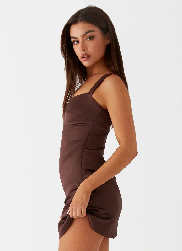 Odette Satin Mini Dress - Brown