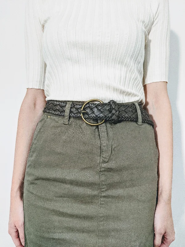 Olivia Knee Length Skirt In OLIVE