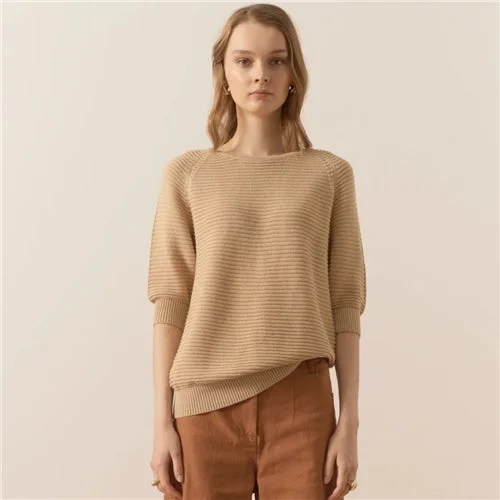 POL Orwell Ribbed Knit Tee - Camel