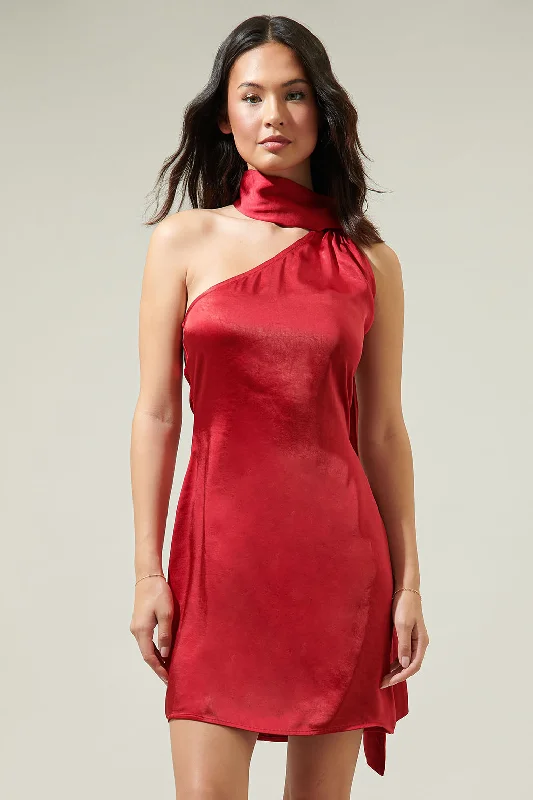 Sallier Satin One Shoulder Mini Dress