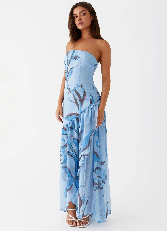 Solaris Strapless Maxi Dress - Blue Floral