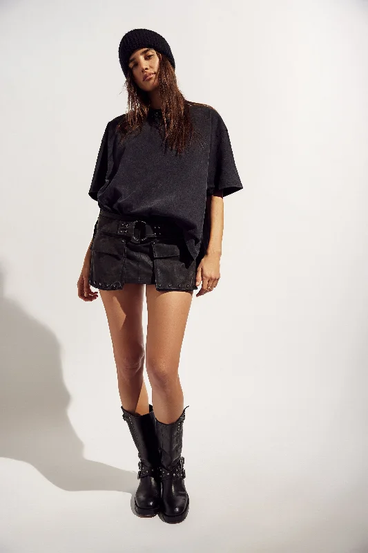 Suede Micro Mini Skort Black