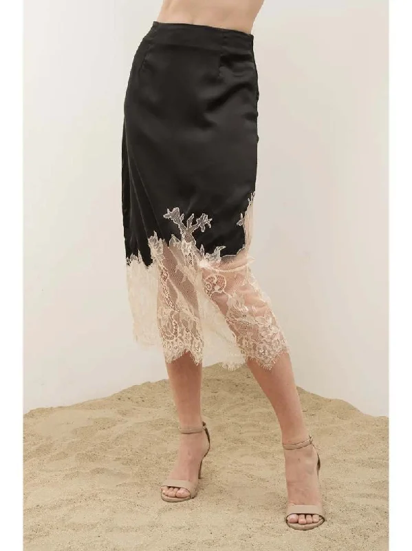 Sweetheart Lace Midi Skirt Black