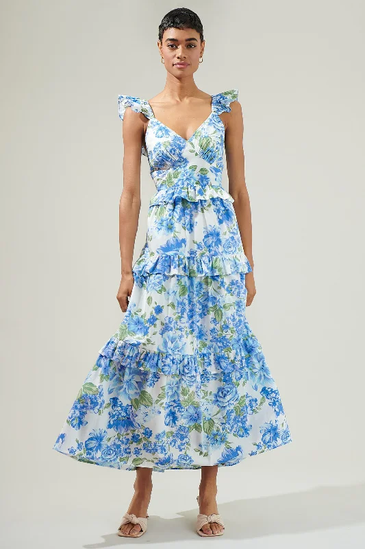 Truth Be Told Blue Floral Tiered Maxi Dress