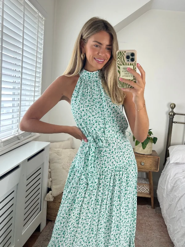 Willow High Neck Maxi Dress / Green