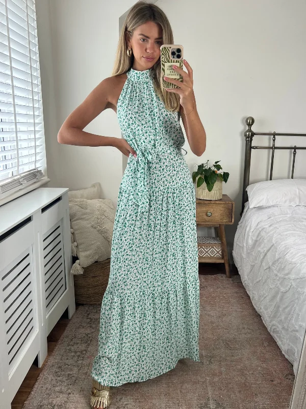 Willow High Neck Maxi Dress / Green