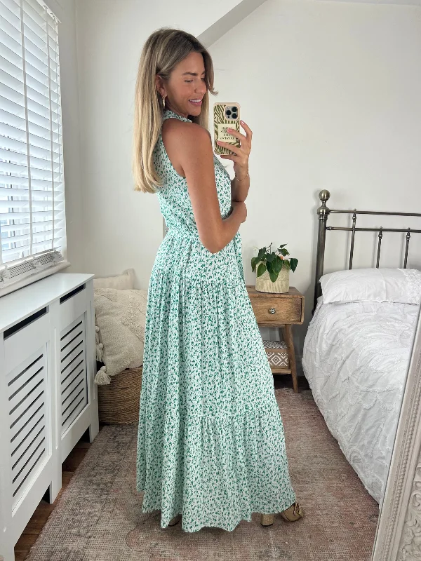 Willow High Neck Maxi Dress / Green