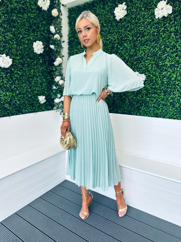 Angelina Pleated Midi Dress Mint