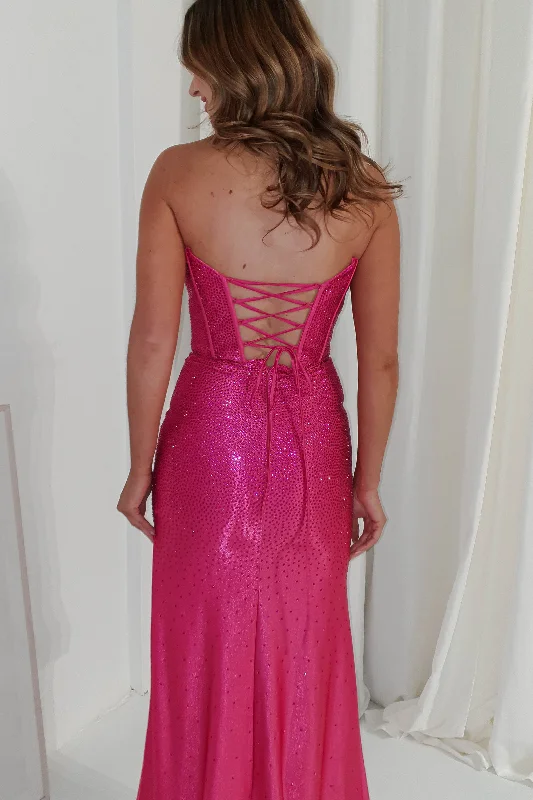 Charity Diamante Strapless Gown |  Fuschia