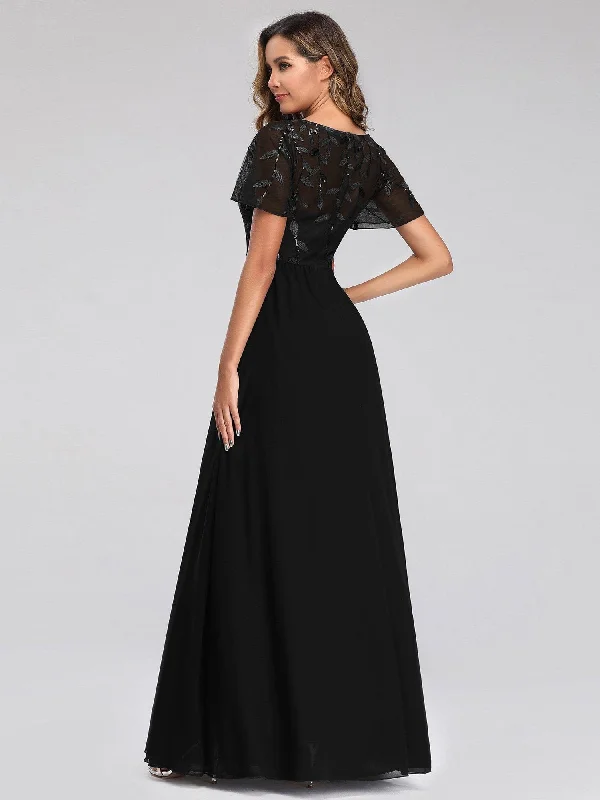 Floral Lace Sequin Print Wholesale Evening Dresses With Cap Sleeve