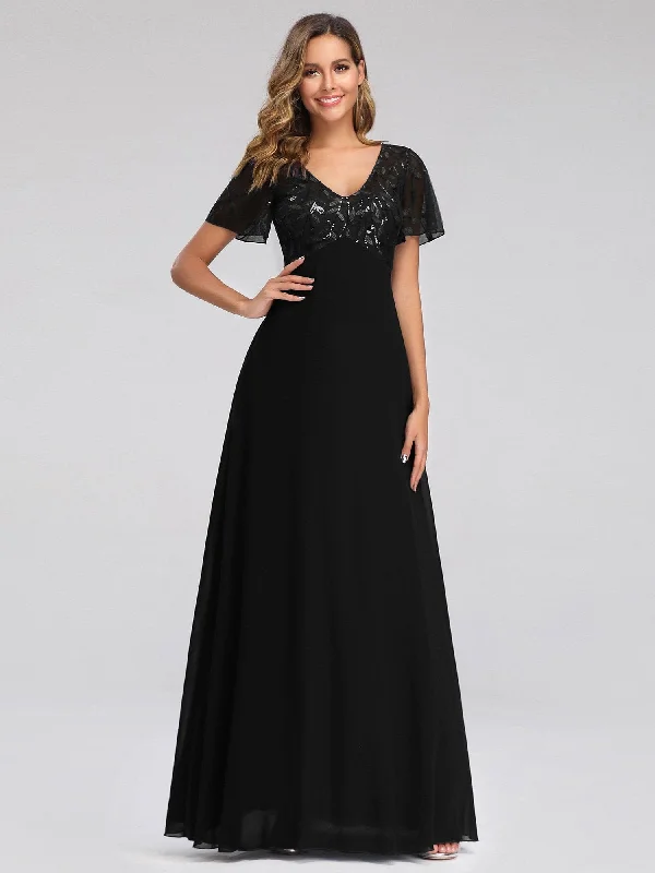 Floral Lace Sequin Print Wholesale Evening Dresses With Cap Sleeve