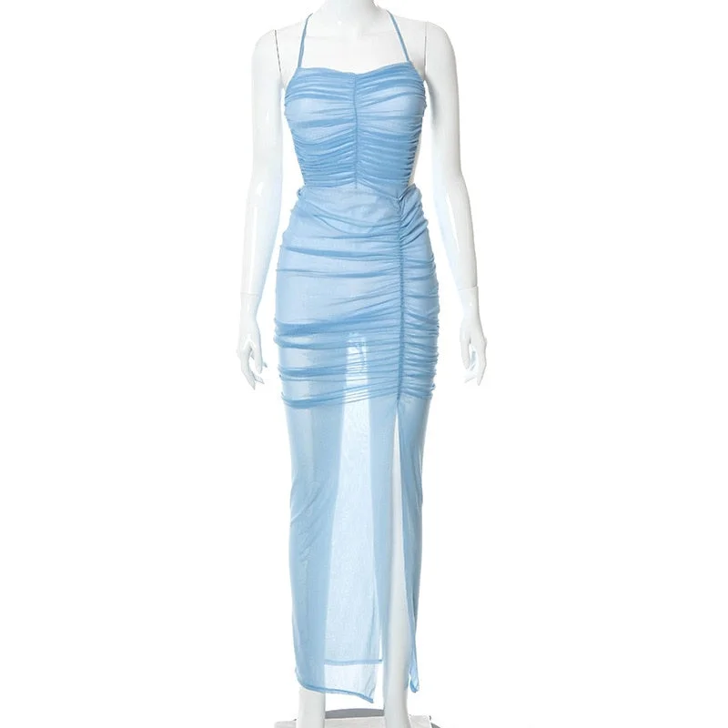 Gauze Sleeveless Backless Maxi Dresses