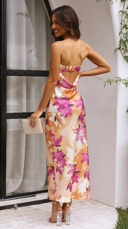 Miya Maxi Dress - Orange/Pink Print