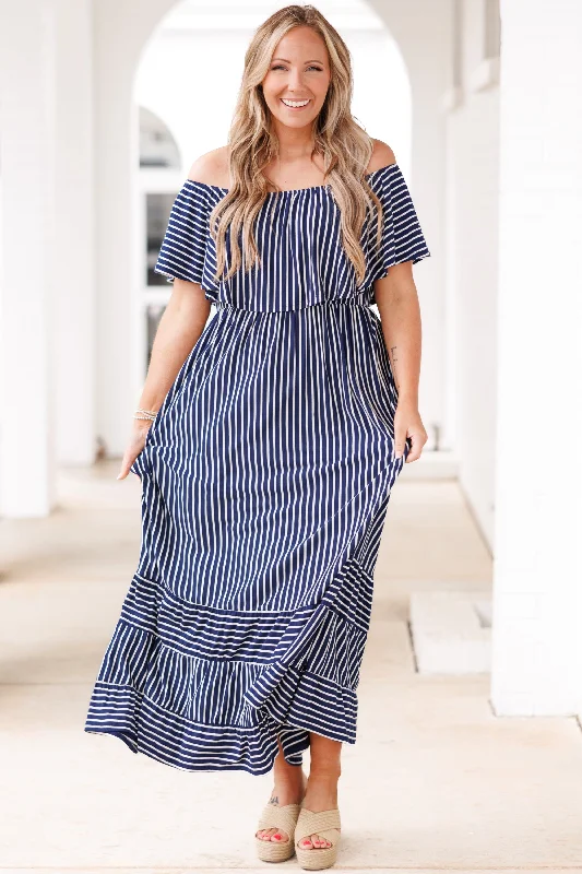 Not An Illusion Maxi Dress, Navy-Ivory