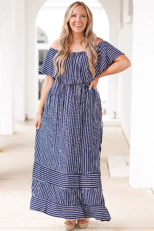 Not An Illusion Maxi Dress, Navy-Ivory