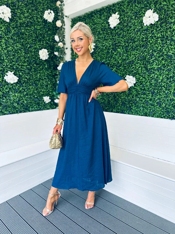 Silvia Linen Mix Midi Dress Navy